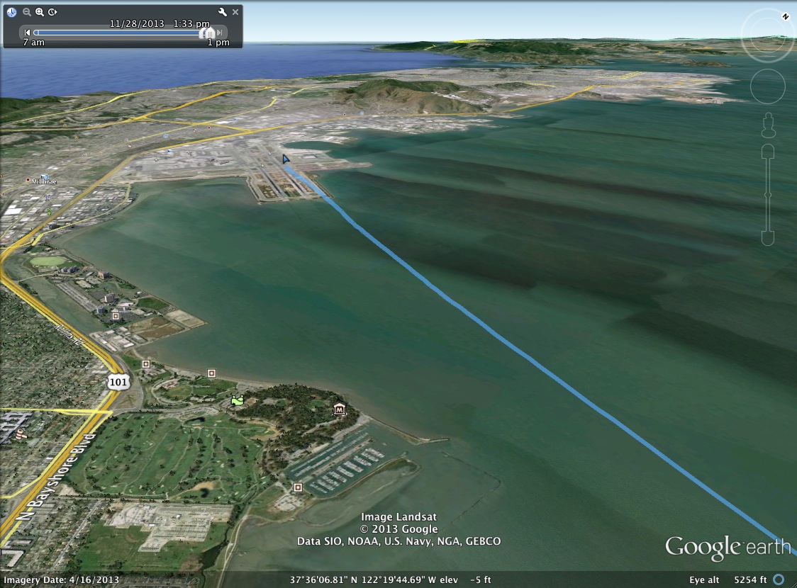 Plotting airplane GPS data in Google Earth — Kevin Chen