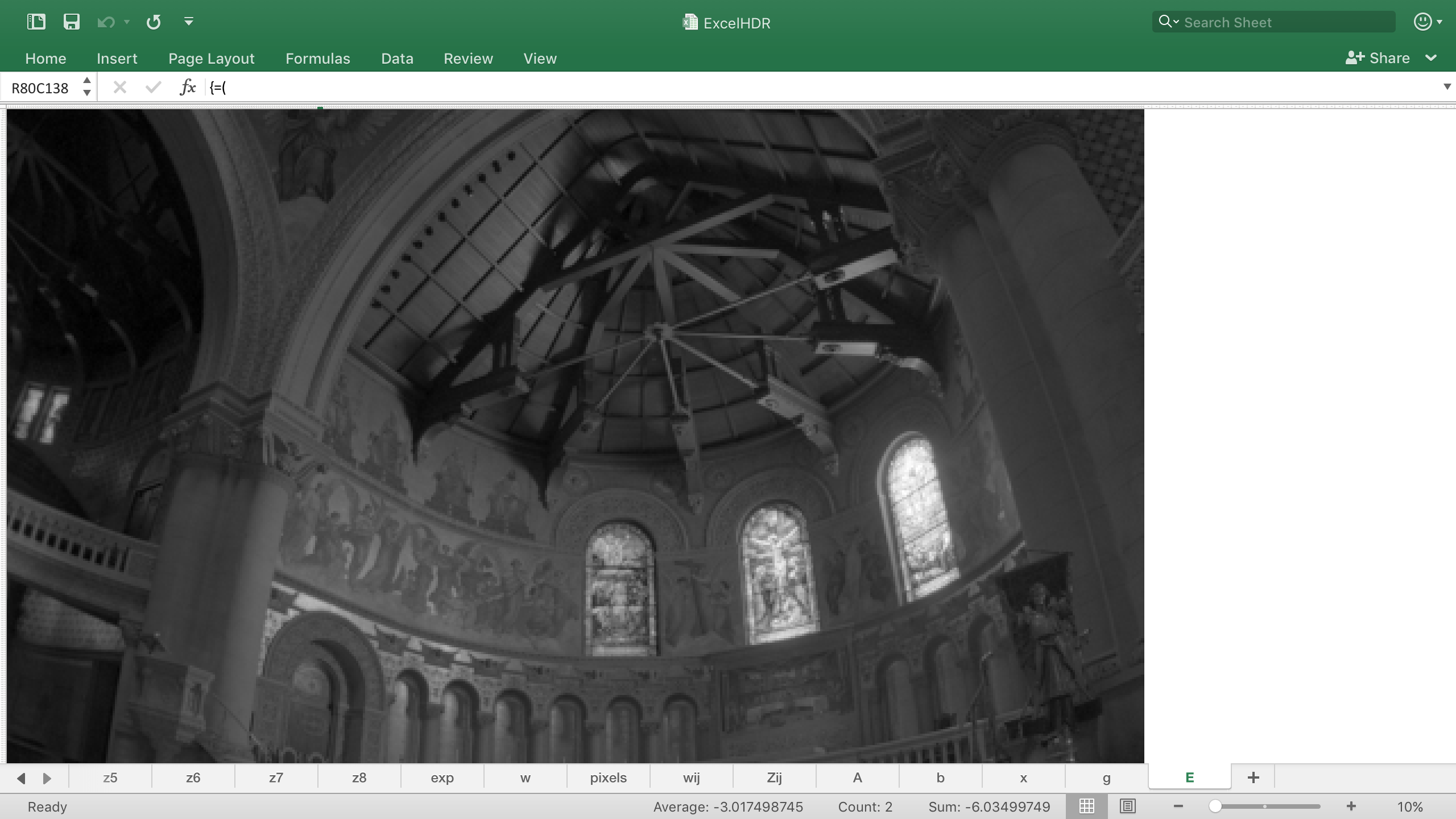A screenshot of Microsoft Excel displaying an image of a church interior.